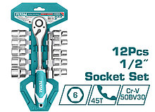 Набор торцевых головок, 1/2, головки 10 - 24 мм, 10шт,большой, с трещоточным ключом TOTAL THT141121