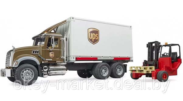 Игрушка Bruder Mack фургон UPS с погрузчиком и паллетами 02828, фото 2