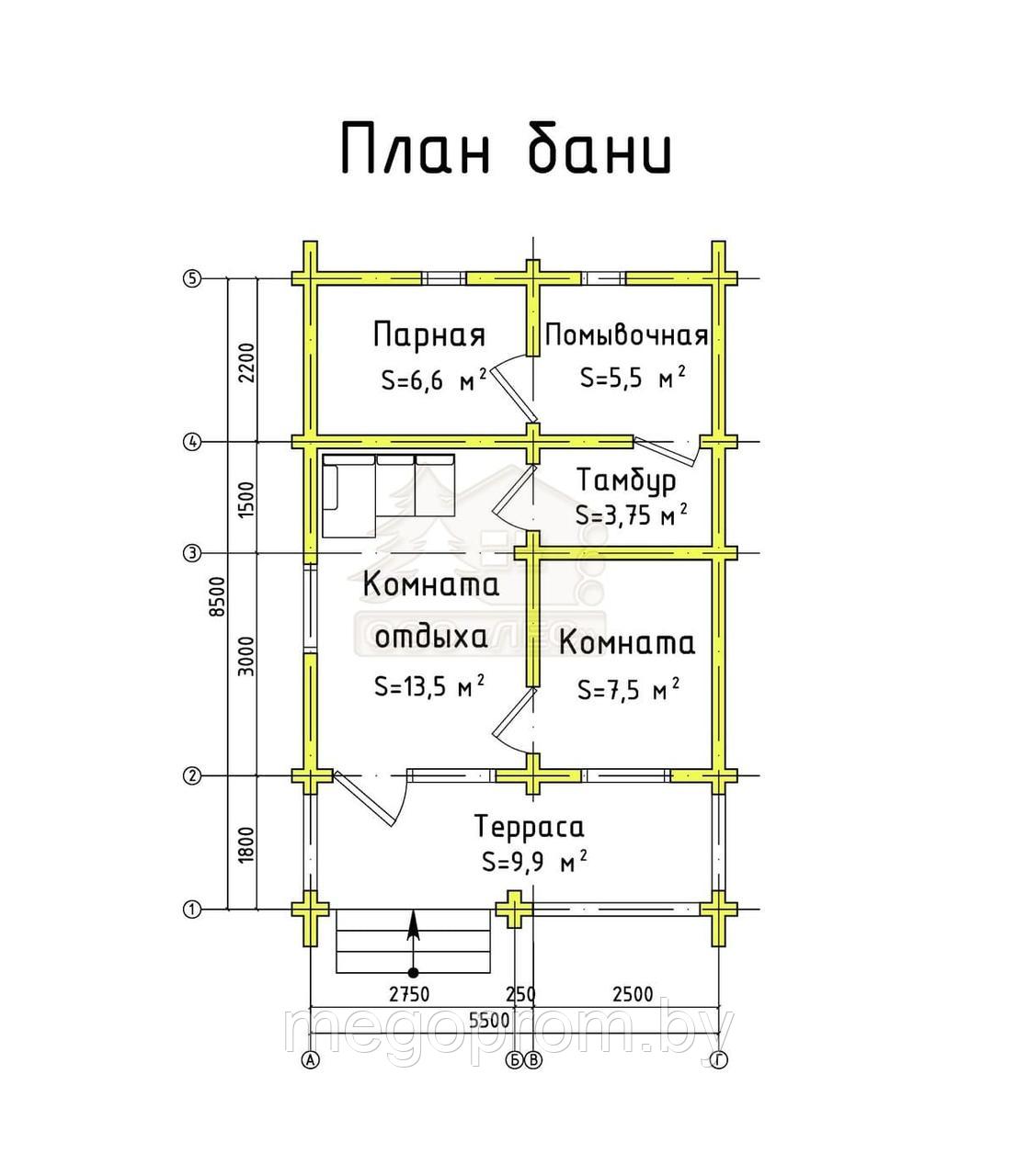 Купить сруба бани из бруса 5,5*8,5м - фото 2 - id-p124942031