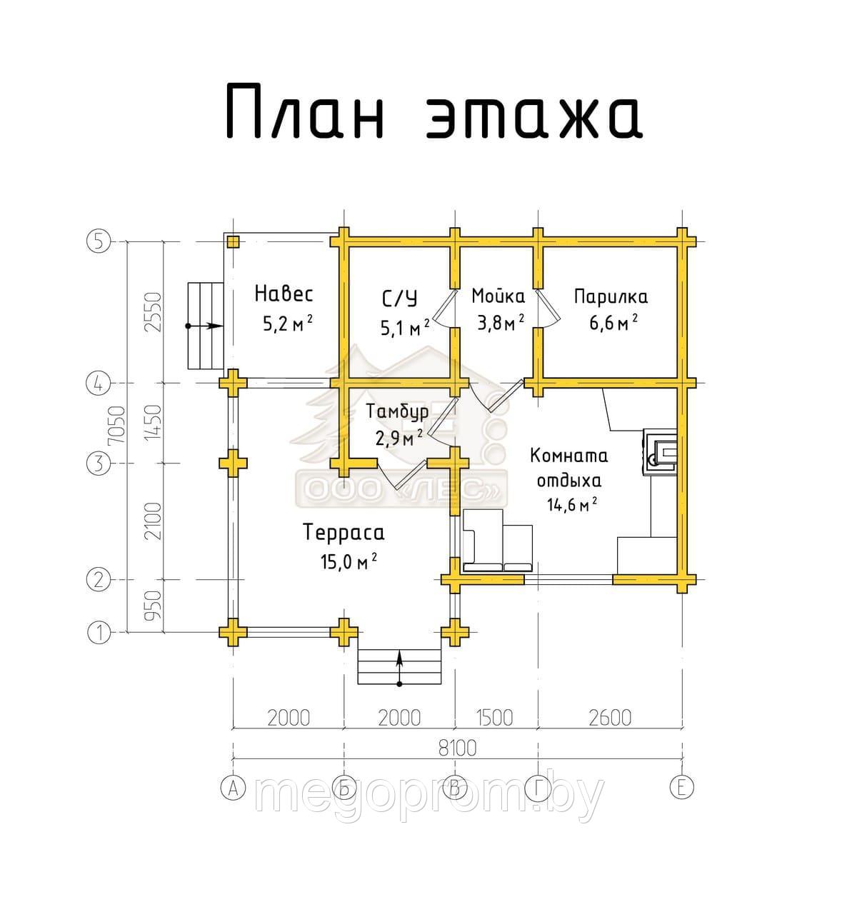 Купить сруба бани из бруса 7*8,1м - фото 2 - id-p124942050