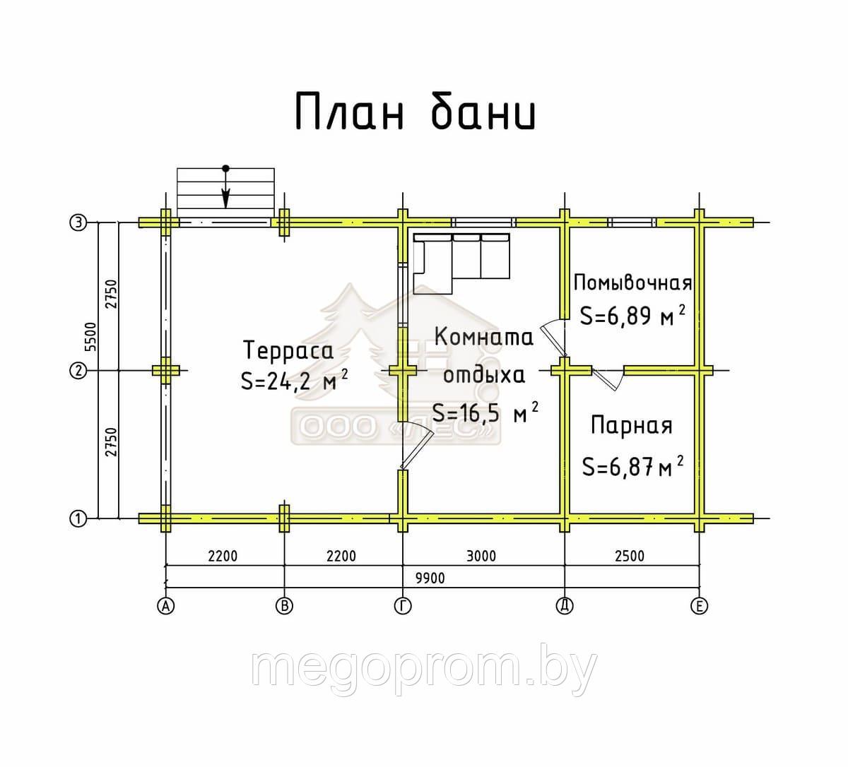 Строительство сруба бани из бруса 5.5*9.9м - фото 2 - id-p124946014