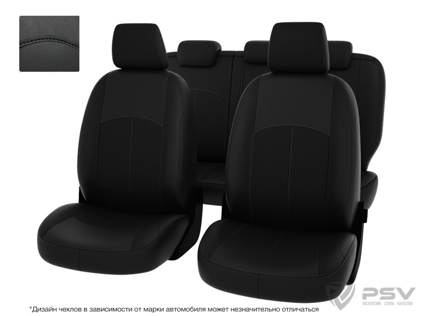 Чехлы Nissan Almera III 2012-2018 г. - дел. черный/отстрочка черная, экокожа "Оригинал" - фото 1 - id-p124970871