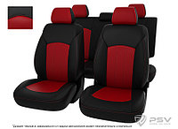 Чехлы Nissan Juke 2010-> черно-красная экокожа "Оригинал"