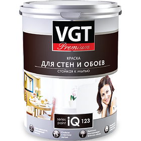 КРАСКА VGT PREMIUM ДЛЯ СТЕН И ОБОЕВ IQ 123, БАЗА А 9.0кг VGT