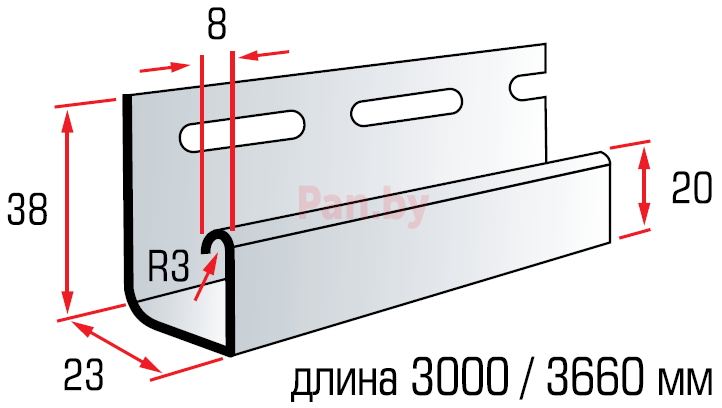 J-профиль для сайдинга Альта-Профиль Т-15, Красно-коричневый 3м - фото 2 - id-p59856721