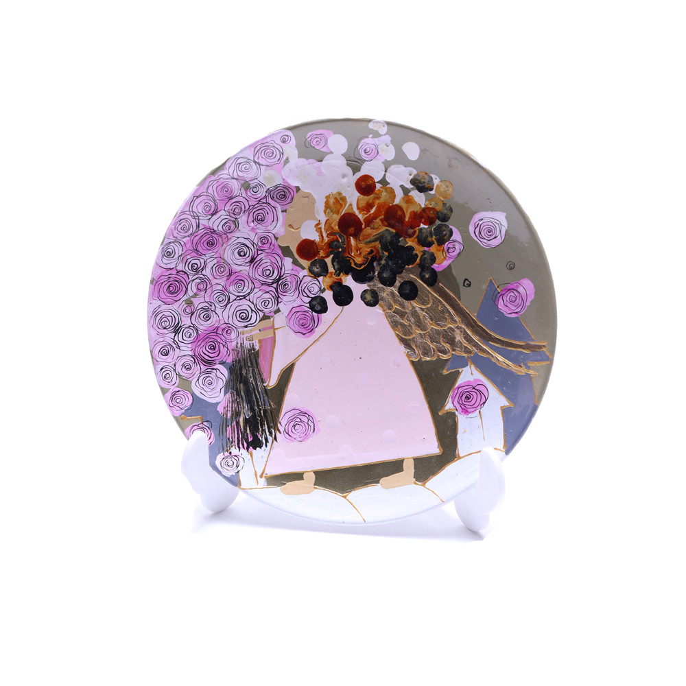 Тарелка сувенирная (розовая, с ангелом и букетом роз) - фото 1 - id-p125127394