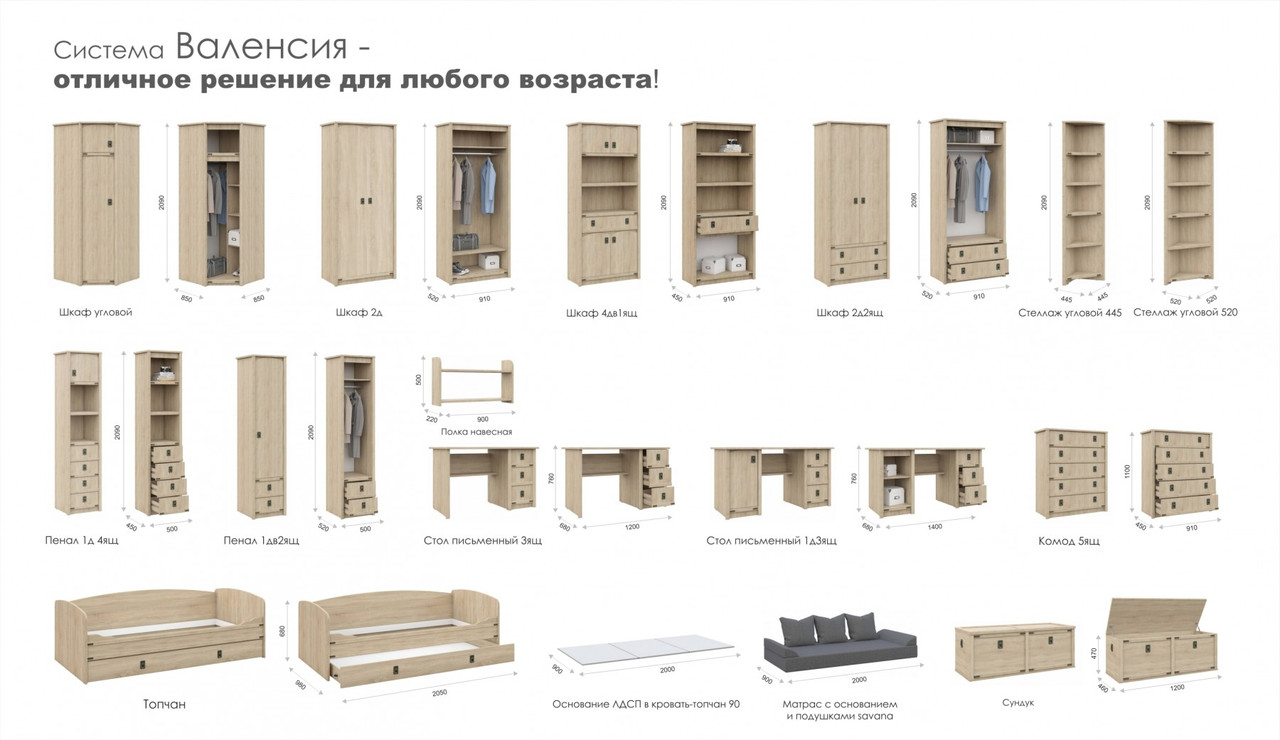 Стол 3 ящика, 1 дверь Валенсия (Дуб сонома) фабрика Империал - фото 4 - id-p125243860