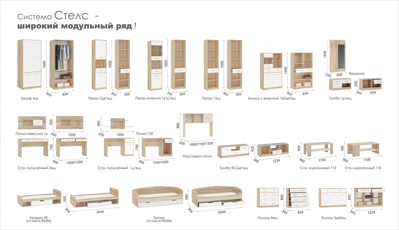 Модульная спальня Стелс (Дуб сонома и белый) фабрика Империал - фото 2 - id-p125244184