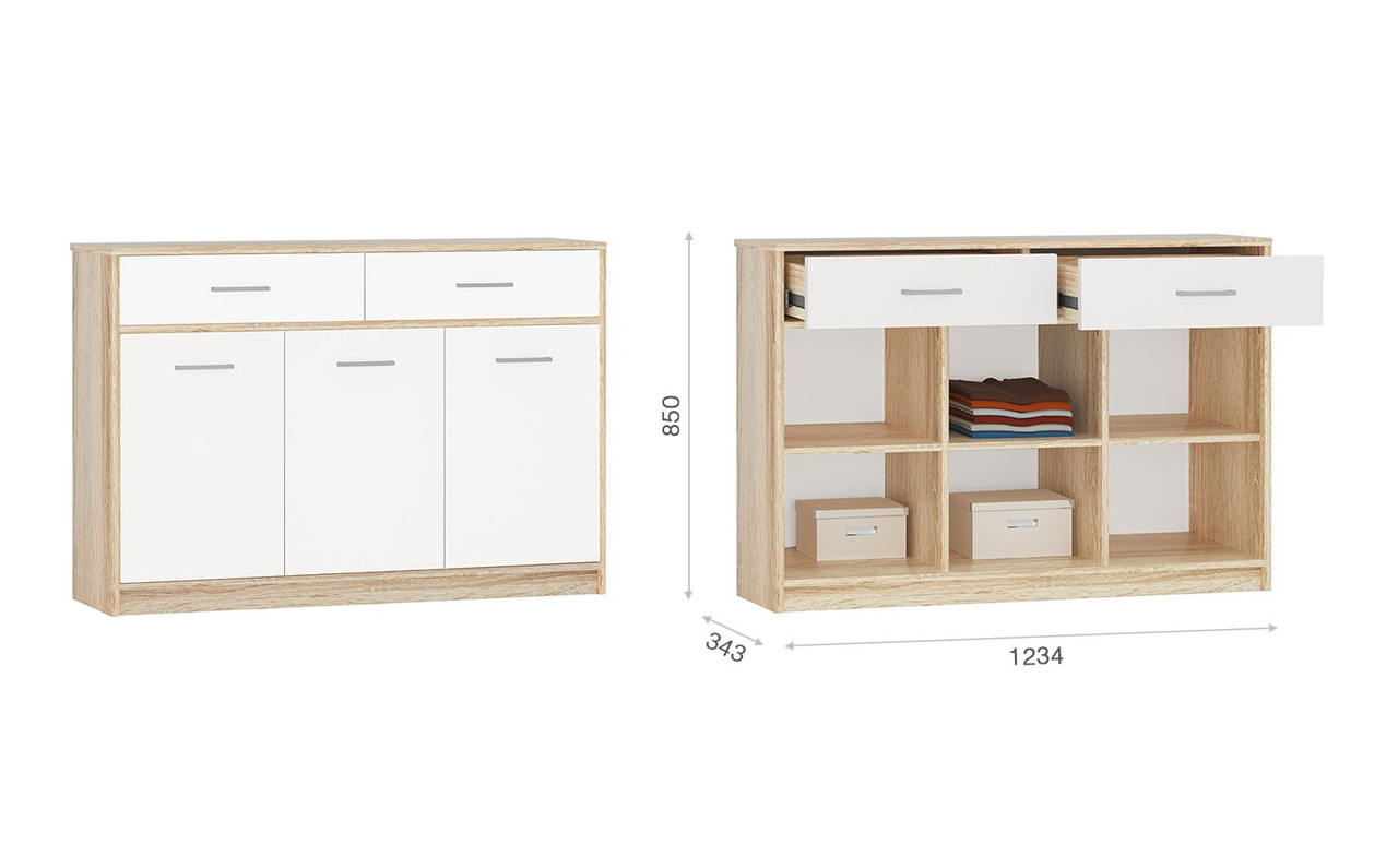 Комод 2ящ3дв Стелс (Дуб сонома и белый) фабрика Империал - фото 2 - id-p125270479