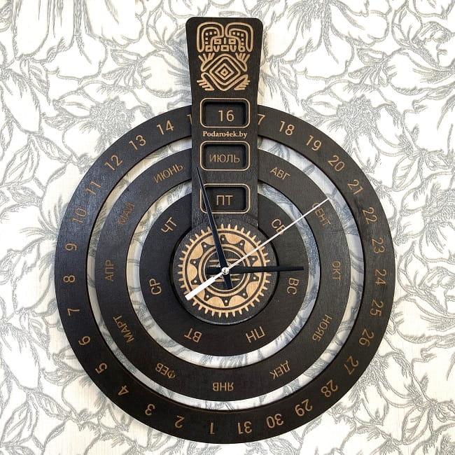 Вечный календарь настенный с часами «Кольца» цвет венге