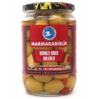 Оливки зеленые Marmarabirlik с перцем 4XL, 400 гр.(Турция)