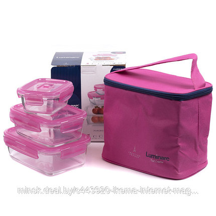 НАБОР КОНТЕЙНЕРОВ стеклянных “Purebox Active” 3 шт. 380/760/1220 мл розовый+сумка изотермическая (код 107858), фото 2