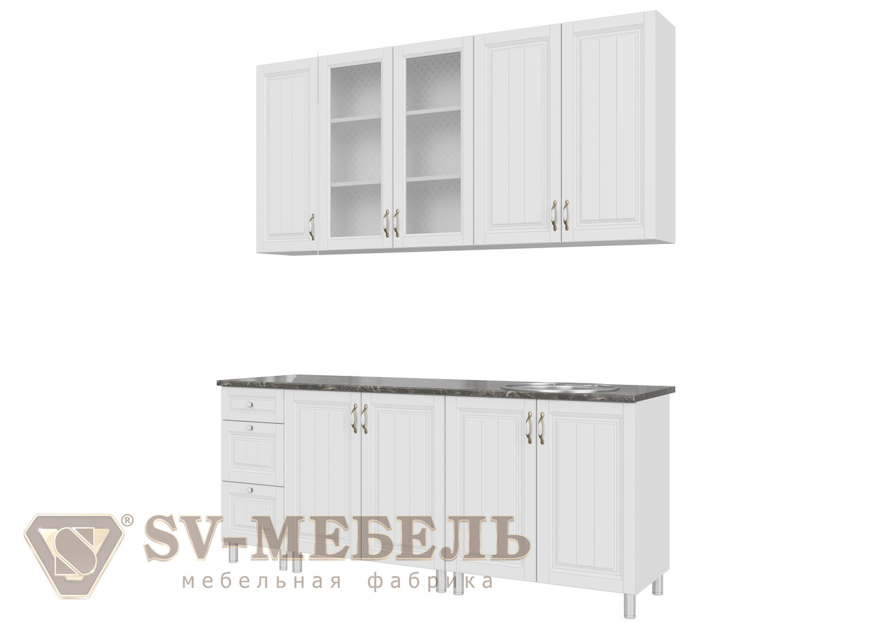 Кухонный гарнитур SV-мебель Прованс (2,0 м) 912 Белый текстурный/Корпус белый - фото 1 - id-p125645262