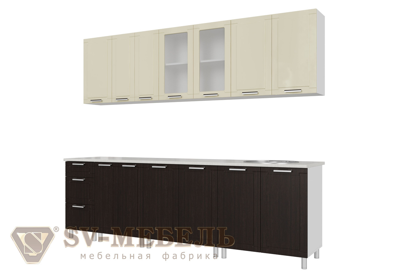 Кухонный гарнитур SV-мебель Геометрия (2,6 м) 720 Ваниль/Дуб Венге/Корпус белый - фото 1 - id-p125645267