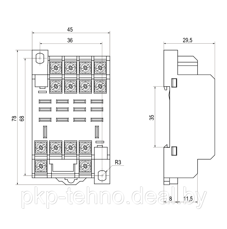 Монтажные колодки KIPPRIBOR PYF-025BE и PYF-045BE (для 2- и 4-контактных промежуточных реле серии REP) - фото 7 - id-p125732595