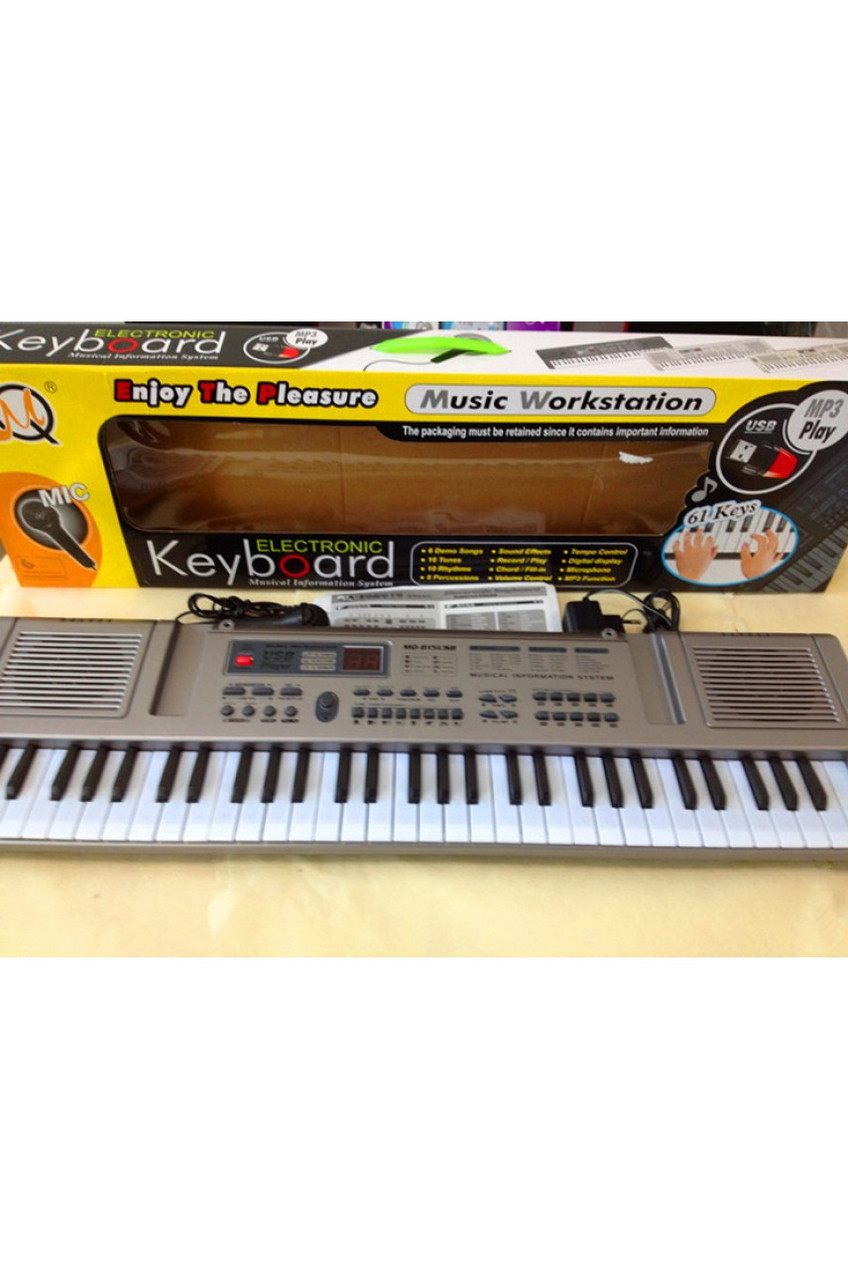 Детский синтезатор пианино MQ815 USB, 61 клавиша, микрофон, MP3, работает от сети - фото 1 - id-p125765383