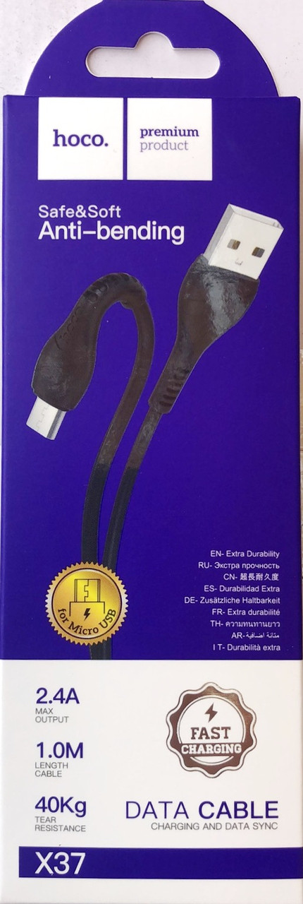 Дата-кабель Hoco X37 Micro (1.0 м.,быстрая зарядка,2.4A) цвет: черный - фото 1 - id-p78683024