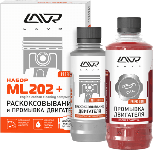 LN2505 LAVR Раскоксовыватель МL 202 + 5-минутная промывка двигателя, 185мл/ 330мл