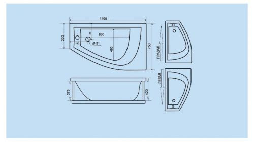 Ванна акриловая 140х75 Triton (Тритон) БЭЛЛА левая - фото 2 - id-p53941545