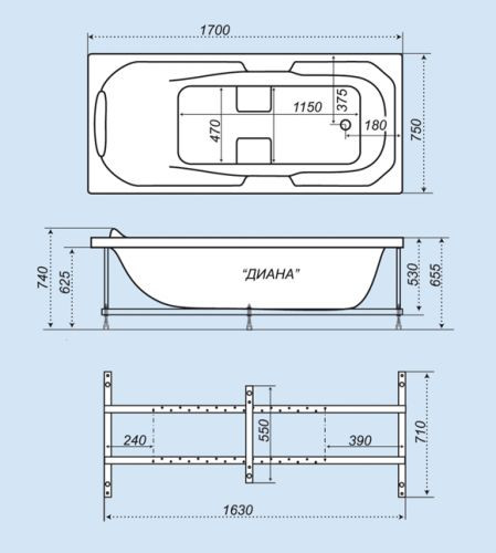 Ванна акриловая 170х75 Triton (Тритон) ДИАНА - фото 4 - id-p53104532