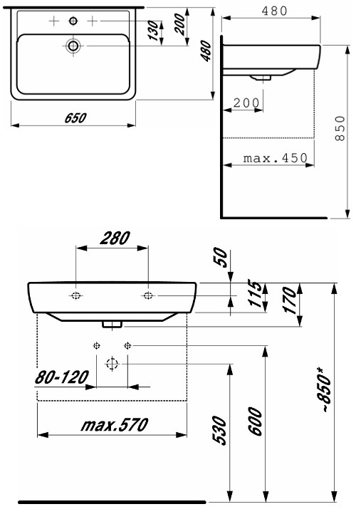 УМЫВАЛЬНИК LAUFEN PRO 65X48 - фото 4 - id-p54681586