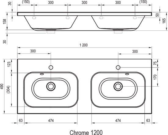 УМЫВАЛЬНИК ДВОЙНОЙ RAVAK 1200 CHROME 120X49 - фото 4 - id-p59109699