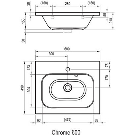 УМЫВАЛЬНИК ВСТРАИВАЕМЫЙ RAVAK 600 CHROME 60X49 - фото 3 - id-p59684657