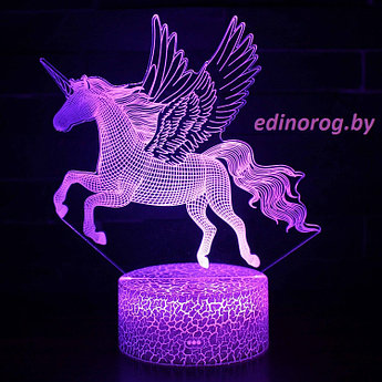 Светильник 3D Небесный Единорог, 16 цветов,пульт .
