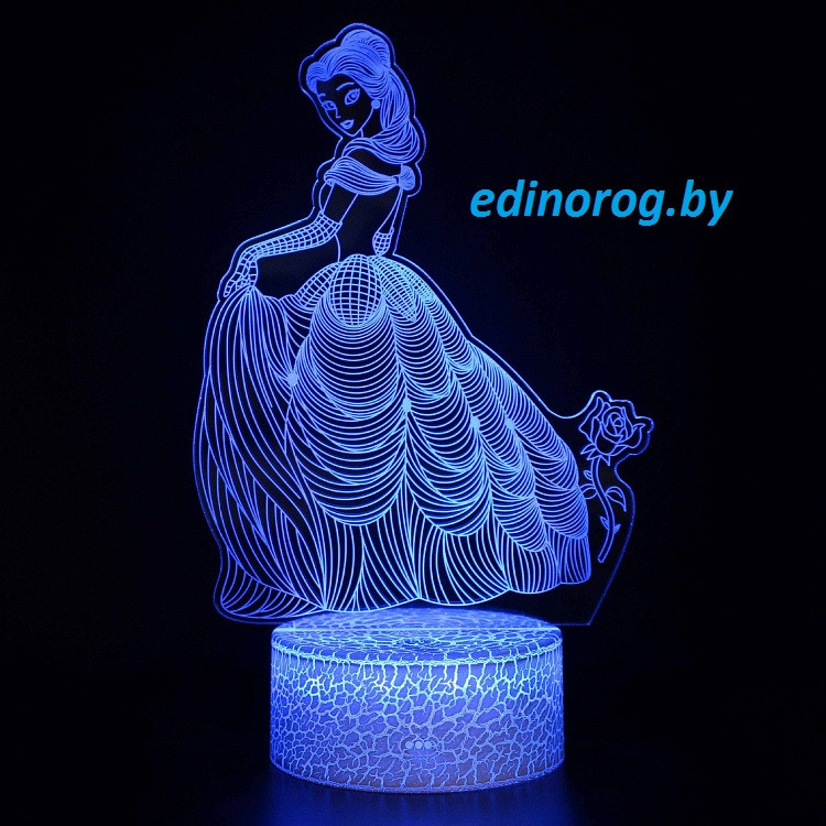Светильник 3D Принцесса Золушка, 7 режимов света.