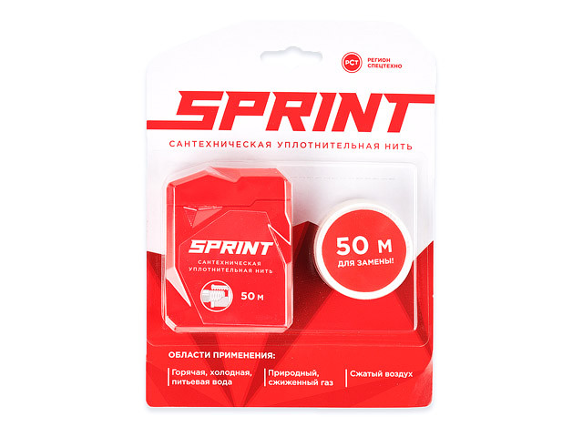 Нить для герметизации резьбовых соединений Sprint 50 м бокс +50 метров катушка, РФ (СантехМастер) - фото 1 - id-p101573050