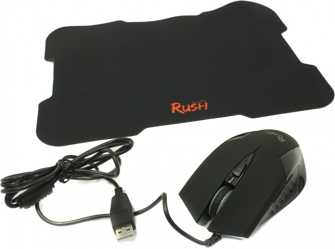 Мышь Smartbuy RUSH 726 черная, игровая проводная + коврик (SBM-726G-K) - фото 1 - id-p126173435