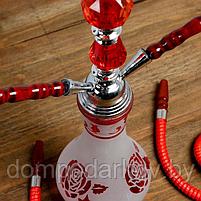 Кальян "Роза", 50 см, 2 трубки, колба красно-белая матовая, вытянутая, фото 2