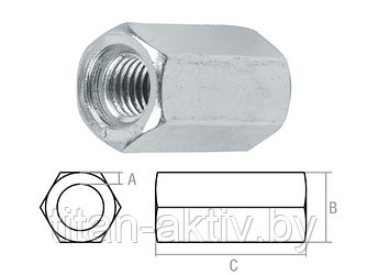 Гайка М10 удлиняющая, цинк, (600 шт в коробе) STARFIX