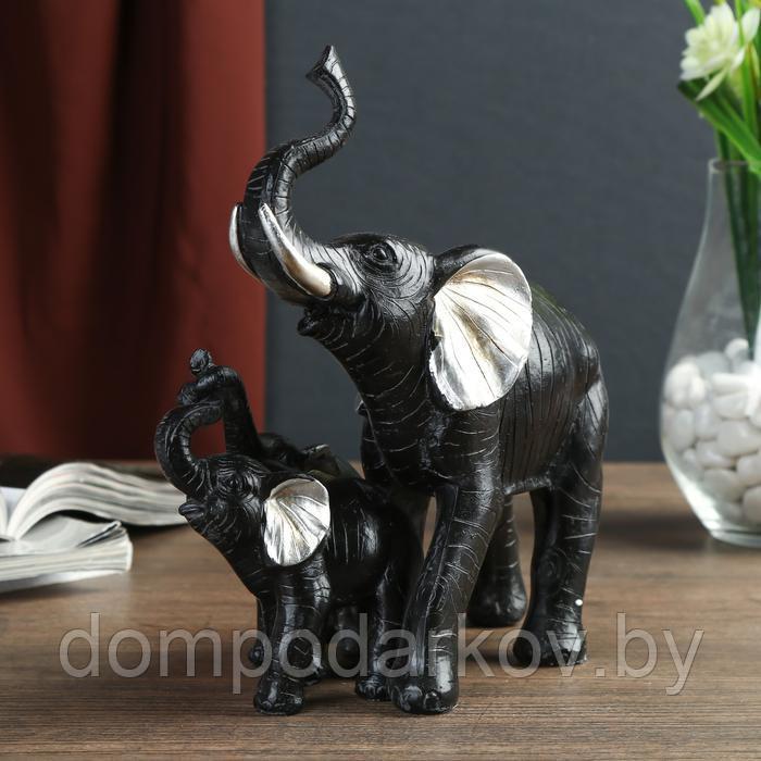Сувенир полистоун "Слон африканский чёрный со слонятами" серебряные ушки 18,5х17х9 см - фото 4 - id-p126316365