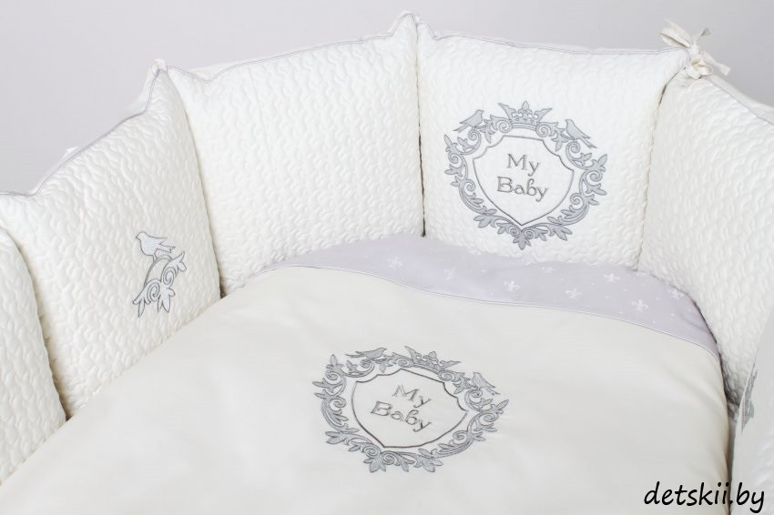 Комплект детского постельного белья в круглую кровать Lappetti Мой малыш 6 предметов Серый - фото 1 - id-p126350437