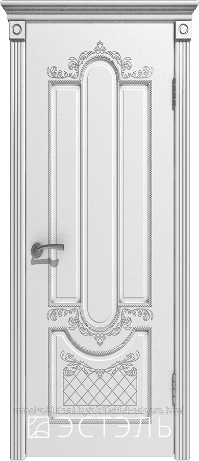 Дверь межкомнатная Александрия ДГ 800*2000 Белая эмаль патина серебро