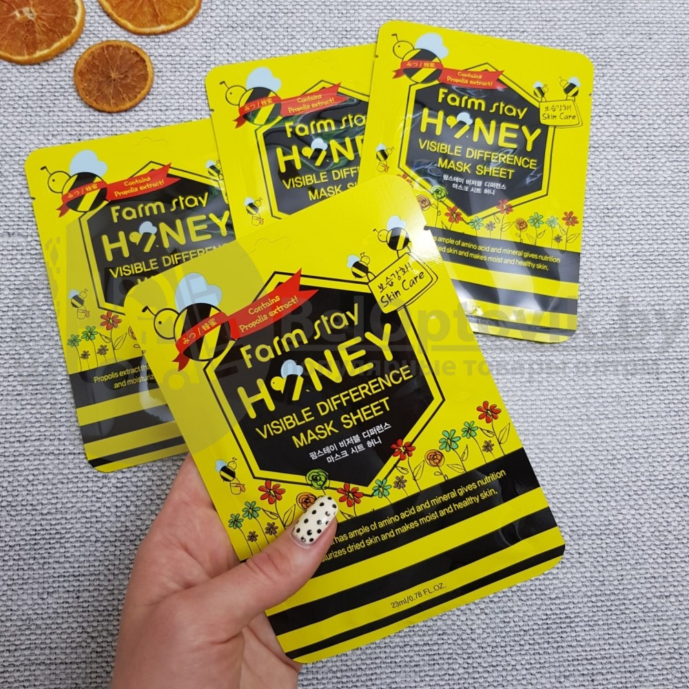 FARMSTAY Тканевая маска для лица с экстрактом меда и прополиса VISIBLE DIFFERENCE MASK SHEET HONEY, 23 мл - фото 5 - id-p126457911