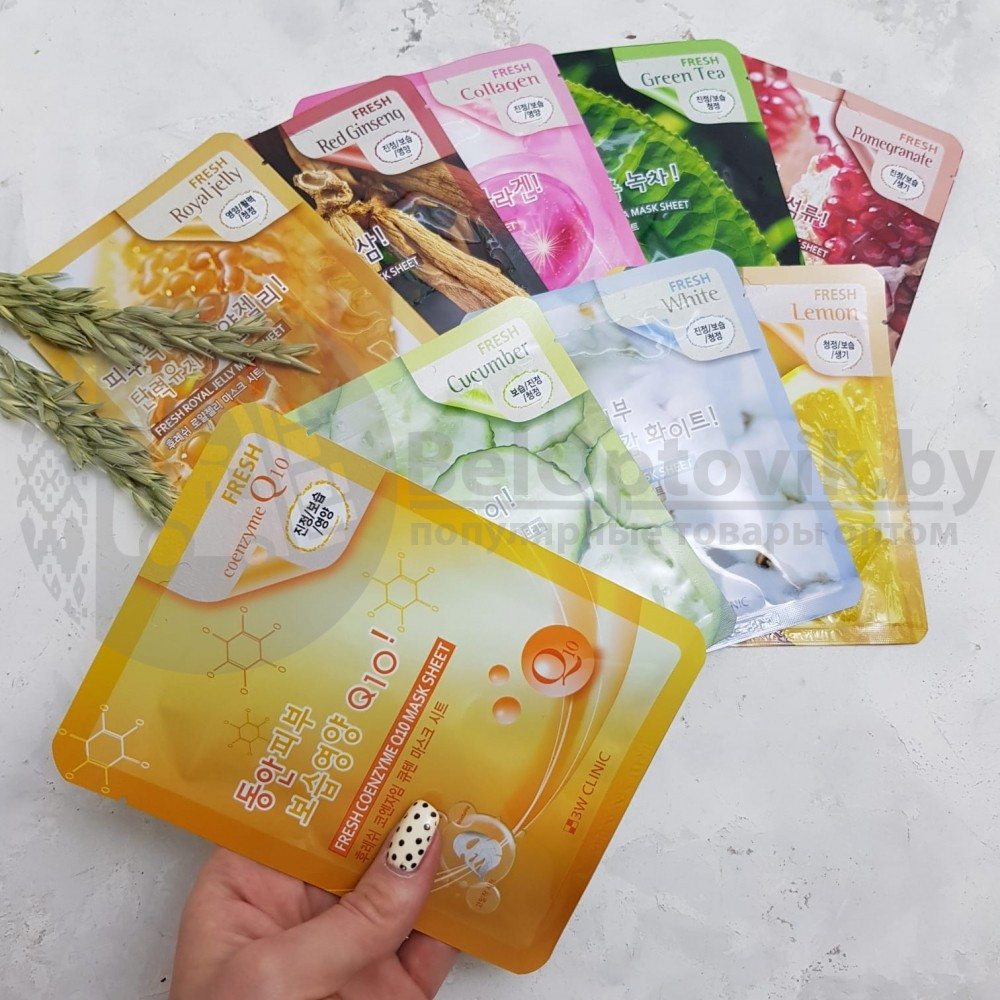 Натуральная тканевая маска для лица 3W CLINIC, 23 мл Original Korea С коэнзимом Fresh Coenzyme Q10 Mask - фото 2 - id-p126457915