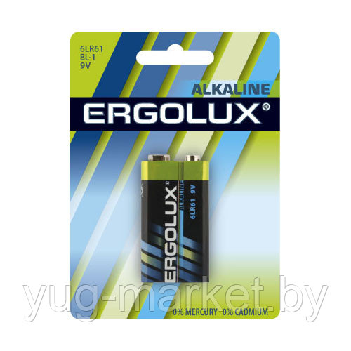 Крона алкалиновая Ergolux 6LR61 Alkaline BL-1 (6LR61 BL-1, батарейка,9В