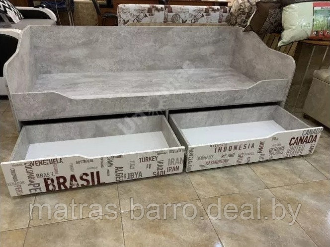 Односпальная кровать Грей с ящиками (цемент светлый/белый с фотопечатью) - фото 2 - id-p74433316