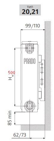 Стальной радиатор Prado Classic тип 21 500x500 с боковым подключением - фото 3 - id-p126526064