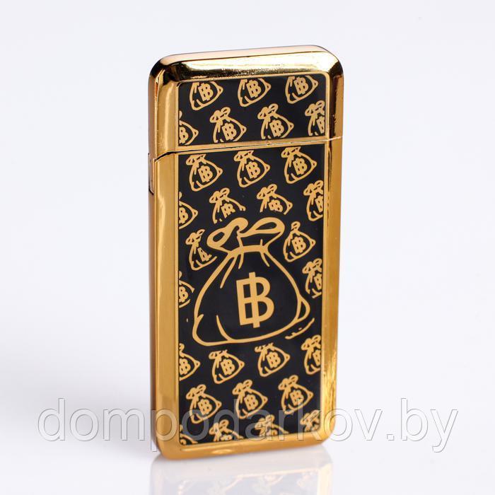 Зажигалка электронная "Биткоин" в подарочной коробке, USB, чёрно-золотая, 3.5х7 см - фото 1 - id-p91810021