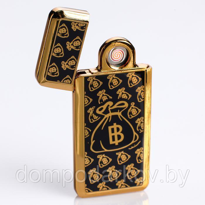Зажигалка электронная "Биткоин" в подарочной коробке, USB, чёрно-золотая, 3.5х7 см - фото 2 - id-p91810021