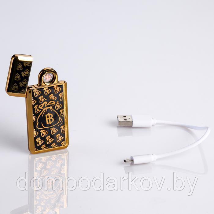 Зажигалка электронная "Биткоин" в подарочной коробке, USB, чёрно-золотая, 3.5х7 см - фото 3 - id-p91810021
