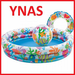 Детский надувной круглый бассейн с мячом и кругом Рыбки интекс Intex арт. 59469, для детей малышей