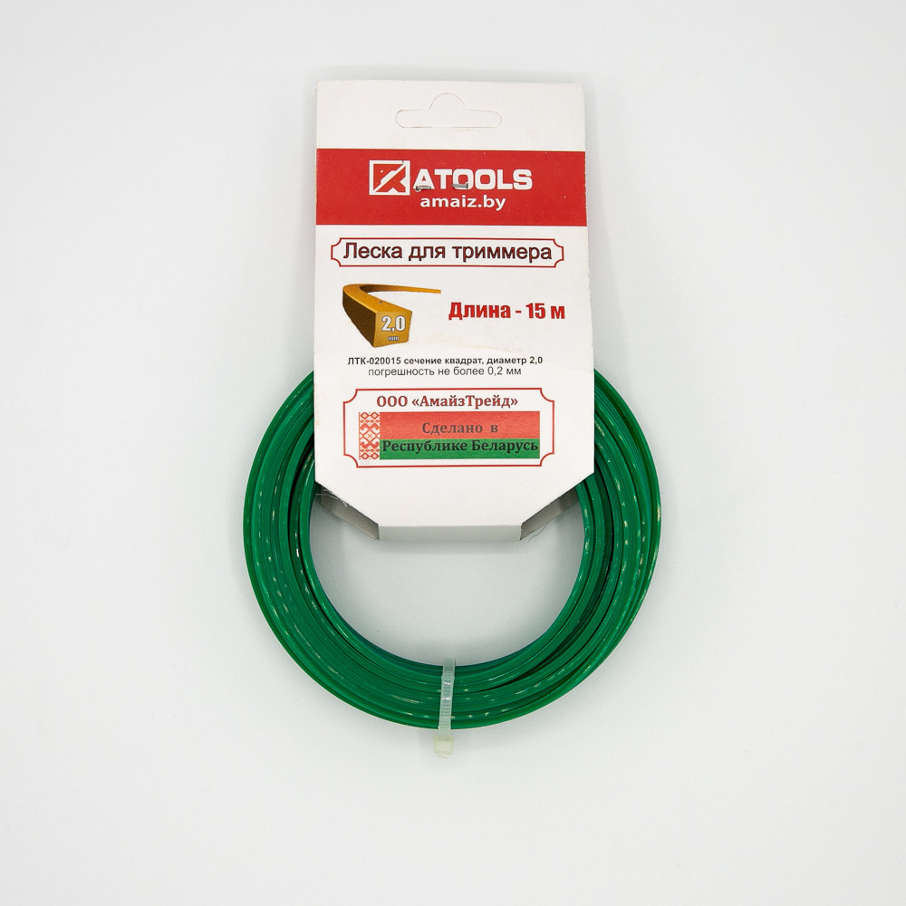 ATOOLS Леска триммерная сечение квадрат диаметр 2,0 катушка 15 м., ЛТК-020015