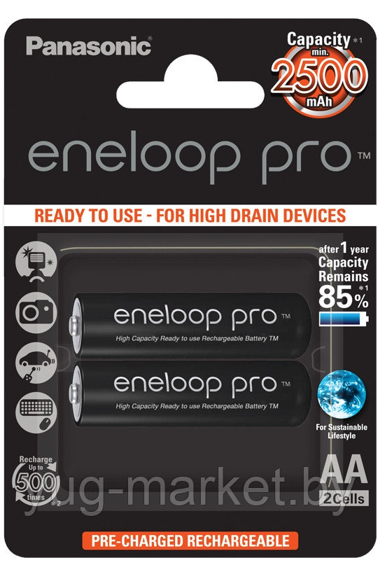 Аккумулятор PANASONIC eneloop pro AA 2500mAh/BK-3HCDE 2BP