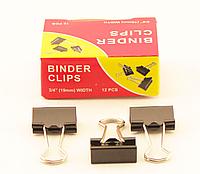 Зажимы для бумаг в наборе, черные, 19 мм, 12 шт., Binder clips(работаем с юр лицами и ИП)