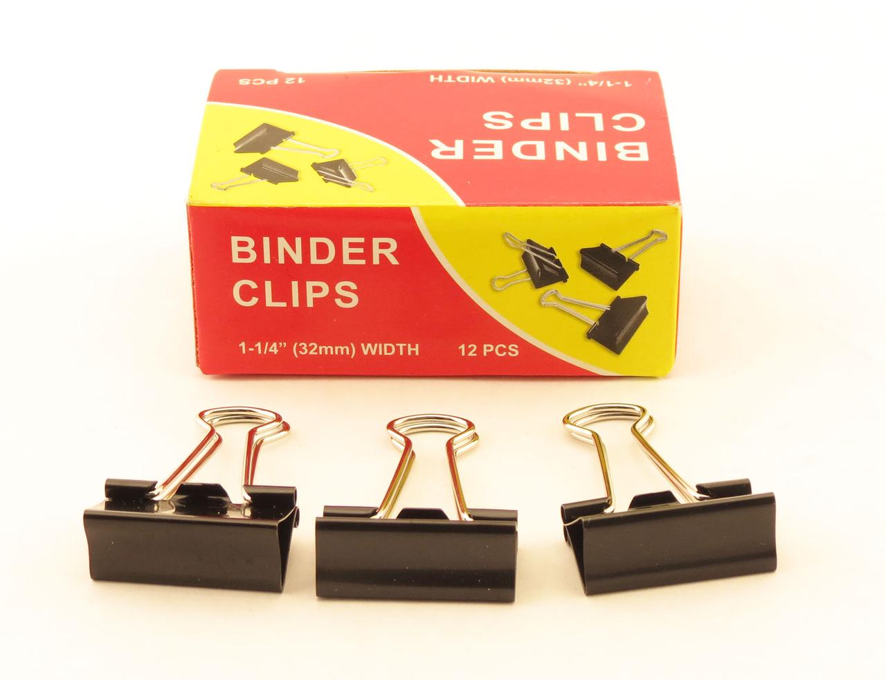 Зажимы для бумаг в наборе, черные, 32 мм, 12 шт., Binder clips(работаем с юр лицами и ИП)