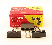 Зажимы для бумаг в наборе, черные, 41 мм, 12 шт., Binder clips(работаем с юр лицами и ИП)